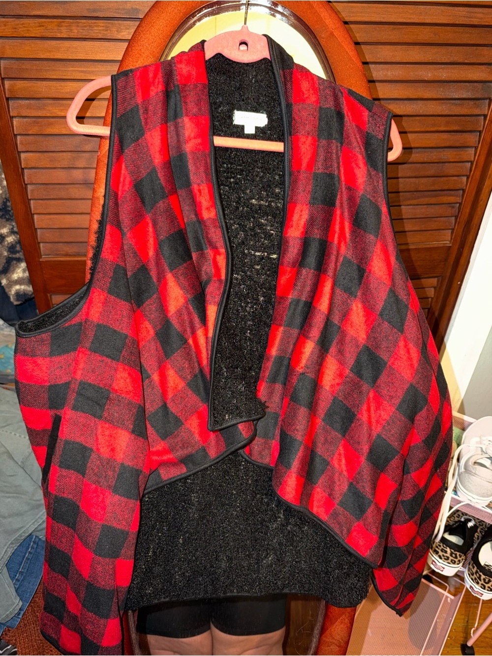 Sweet Love Red and Black Buffalo Plaid Open Front Vest